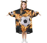 Anantty Fire Soccer Football Kids Wearable Blanket Hoodie Oversized Sweatshirt Blanket Pullover for 3-14 Year Boys Girls