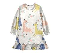 Anantty Girls Nighties Cute Cartoon Giraffe Pattern Nightgowns Nightdress Long Sleeve Night Shirt Sleepwear Nightwear PJs Pyjamas