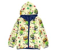 Anantty Kids Hooded Coat Cute Black Cat Lucky Clover Fleece Jacket Winter Warm Sweatshirt Outwear for 3-10 Years Girls Boys