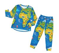 Anantty Kids Pajamas Sets Animal World Map Pj Set Long Sleeve Top Pants Loungewear Sleepwear Nightwear for Boys Girls Multicolor