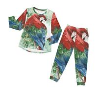 Anantty Kids Pajamas Sets Watercolor Bird Parrot Pj Set Long Sleeve Top Pants Loungewear Sleepwear Nightwear for Boys Girls Multicolor