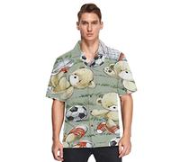 Anantty Mens Hawaiian Shirts Cute Teddy Bear Football Beach Shirts Button Down Short Sleeve Casual Aloha Shirts Shortsleeve Multicoloured
