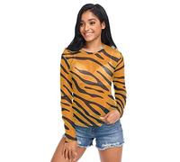 Anantty Women Casual Tops T Shirt Tropical Animal Tiger Print Long Sleeve Shirts Tunic Tops Mesh Longline Shirt Crewneck Pullover Multicoloured