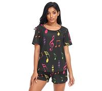 Anantty Womens Pajamas Sets Colorful Music Note Summer Sleepwear Nightwear T-Shirt and Shorts Lounge Set for Womens Girls Multicolor