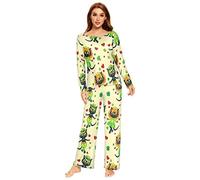 Anantty Womens Pajamas Sets Cute Black Cat Lucky Clover Pj Set Long Sleeve Top Long Pants 2 piece Loungewear Sleepwear Nightwear