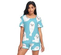 Anantty Womens Pajamas Sets Cute Seal Summer Sleepwear Nightwear T-Shirt and Shorts Lounge Set for Womens Girls Multicolor