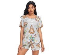Anantty Womens Pajamas Sets Cute Sloth Summer Sleepwear Nightwear T-Shirt and Shorts Lounge Set for Womens Girls Multicolor
