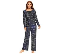 Anantty Womens Pajamas Sets Mathematical Formulas Pj Set Long Sleeve Top Long Pants 2 piece Loungewear Sleepwear Nightwear Multicolor