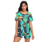Anantty Womens Pajamas Sets Tropical Bird Toucan Summer Sleepwear Nightwear T-Shirt and Shorts Lounge Set for Womens Girls Multicolor