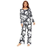 Anantty Womens Pajamas Sets Vintage Sugar Skull Pj Set Long Sleeve Top Long Pants 2 piece Loungewear Sleepwear Nightwear Multicolor
