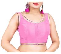 ANANYA FASHION & CRAFTS HUB Dupion Solid Saree Lace Blouse Round Neck Top Sleeveless Front Hook & Eye With Tie-Up Choli Sari Light Pink