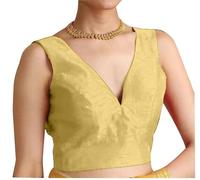 ANANYA FASHION & CRAFTS HUB Dupion Solid Saree Readymade Blouse V-Neck Top Sleeveless Back Hook & Eye Closure Choli Sari Beige