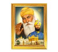 ANANYA FASHION & CRAFTS HUB Guru Nanak Guru Gobind Singh Hindu God With Golden Photo Frame for Wall/Table Spiritual Pooja Room Decor, Divine Artwork for Home and Office 10x8
