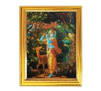 ANANYA FASHION & CRAFTS HUB Lord Krishna Hindu God Golden Photo Frame for Wall/Table - Spiritual Pooja Room Decor, Divine Artwork for Home and Office 10x8