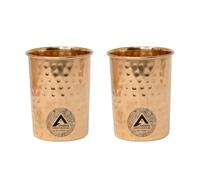 ANANYA FASHION & CRAFTS HUB Set of 2 Copper Tumbler | 300 ml 100% Pure Copper Hammered Glasses | Ayurvedic Health Benefits Medicine Cups | Drinking Water Tumblers 2 Pieces | Premium Quality Cup