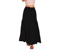 ANANYA FASHION & CRAFTS HUB Solid Long Maxi Cotton Beach Wear Pleated Skirt for Women Elastic Waist Skirt Summer Wear Black