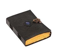 ANANYOM Handmade Leather Journal, Black, Pentagram Lapis Lazuli Stone Design, Genuine Leather Notebook Diary, Sketchbook with Brass Clasp Lock, Embossed Journal for Men & Women, Office Journal Deckle