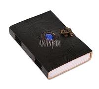 ANANYOM Handmade Leather Journal, Black, Pentagram Lapis Lazuli Stone Design, Genuine Leather Notebook Diary, Sketchbook with Brass Clasp Lock, Embossed Journal for Men & Women, Office Journal