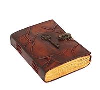 ANANYOM Handmade Leather Journal, Brown, Antique Key Design Notebook Diary, Sketchbook with Brass Clasp Lock, Embossed Journal for Men & Women, Office Journal Deckle Edge Unruled 200 Pages, Size 7 (L)