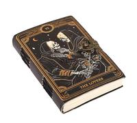 ANANYOM Handmade Leather Journal, Lovers Tarot, Spiral Gothic, Skull Lover, Antique Vintage Leather Notebook Diary Sketchbook, 200 Blank White Paper, Unruled, Brass Clasp Lock Journal, Men & Women