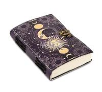 ANANYOM Handmade Leather Journal, Purple, Sun & Moon Vintage Leather Notebook Diary Sketchbook, Brass Clasp Lock Journal for Men & Women, Journal Handmade Unruled 200 Pages, Size 8 (L) x 6 (W) inches