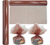 AnapoliZ Christmas Cellophane Wrap Roll | 100’ Ft. Long X 16” in. Wide | 2.3 Mil Crystal Clear Christmas Stripes Cellophane | Gifts, Baskets, Treats Wrapping Paper | Red and Green Stripes Cello Roll