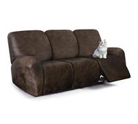 ANARACHON Leather Look Recliner Couch Covers, Stretch Recliner Sofa Slipcovers, Soft Couch Covers for 3 Cushion Reclining Couches, Washable Furniture Protector for Pets (3 Seater, Brown)