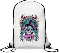 Ànarchy Pink And Black Raven Skull Art Gym Sack Casual Drawstring Bag White