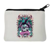 Ànarchy Pink and Black Raven Skull Art Neoprene Coin Purse Pouch 10x11cm White
