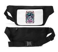 Ànarchy Pink and Black Raven Skull Art Unisex Waist Bag Black