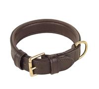 ANARJY | Genuine Leather Dog Collar | Full Grain, Heavy Duty | Comfortable, Strong, Soft Padded Collar with D-Ring | Best for Pups, Small, Medium, Large Breeds | Dark Brown (Medium) (Large)
