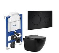 Anas Roca 0.82m Concealed Cistern Wc Frame with Black Rimless Wall Hung Toilet Pan