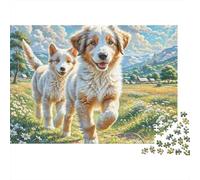 Anatolian Shepherd Dog 1000 Pieces Jigsaw Puzzles Engaging Educational Games Two Sheepdogs in Field Jigsaw Puzzle Beautiful Decoration for Adults & Families 52x38cm/1000pcs