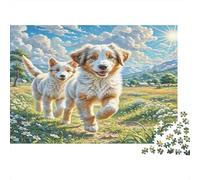 Anatolian Shepherd Dog Paper Two Puppies Running in Grassy Field Jigsaw Puzzle for Kids 12+ Fun 70x50cm/1000pcs