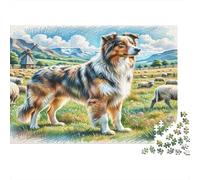 Anatolian Shepherd Dog Recycled Paper Australian Shepherd in Field with Sheep And Windmill Jigsaw Puzzle Challenging 38x26cm/1000pcs