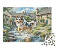 Anatolian Shepherd Dog Recycled Paper Collie Mix Leaping in Village Stream Jigsaw Puzzle Decorative Gift for Kids 70x50cm/1000pcs