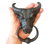 Anatolica Bull Head Door Knocker,Solid Brass,6.5 inches Tall,Front Door Ornament (Black Oxide)