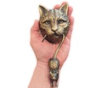 Anatolica Cat and Mouse Door Knocker, Solid Brass, 8.7 inches, Front Door Ornament (Antique Bronze)