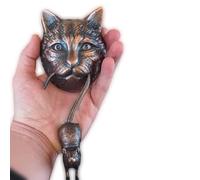 Anatolica Cat and Mouse Door Knocker, Solid Brass, 8.7 inches, Front Door Ornament (Antique Copper)