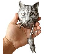 Anatolica Cat and Mouse Door Knocker, Solid Brass, 8.7 inches, Front Door Ornament (Antique Silver)