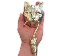 Anatolica Cat and Mouse Door Knocker, Solid Brass, 8.7 inches, Front Door Ornament (Polished Brass)