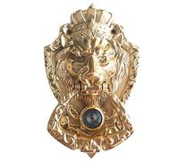 Anatolica Crowned Lion Door Knocker with Spy Hole,Viewer,Peephole, Solid Brass 6.3 inches(Polished Brass)