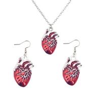 Anatomical Heart Organ Necklace Earrings Set Halloween Gothic 3D Enamel Red Bloody Human Organs Biology Medical Chain Jewelry Set for Men Women Doctor Nurse Goth Halloween Christmas Party Fashion