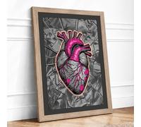 Anatomical Heart Rebellion Modern Framed Wall Art Print A2 (59.4×42cm) Oak, Wall Decor for Living Room, Bedroom, Office & Home, Ready to Hang, Art Gift