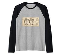 Anatomical Heart Sketch Da Vinci Vintage Medical Science Raglan Baseball Tee