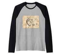 Anatomical Heart Sketch Da Vinci Vintage Medical Science Raglan Baseball Tee