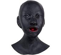 Anatomical Latex Mask Heavy Rubber Hood Lined with Red Mouth Sheath Tongue and Nose Tube,Black-Women,One Size