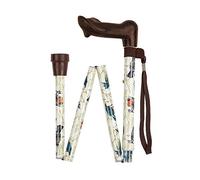 Anatomical Left Handed Folding Walking Stick - British Birds Design - Height Adjustable - Wrist Strap Included