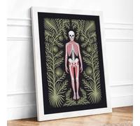 Anatomical Memento Mori Art Deco Framed Wall Art Print A2 (59.4×42cm) White, Wall Decor for Living Room, Bedroom, Office & Home, Ready to Hang, Art Gift