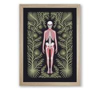 Anatomical Memento Mori Art Deco Framed Wall Art Print A4 (29.7×21cm) Oak, Wall Decor for Living Room, Bedroom, Office & Home, Ready to Hang, Art Gift